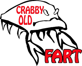 'Crabby old fart' lettering with a crab vinyl decal. Customized Online. 1562