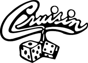 'Cruisin' lettering with pair of dice vinyl sticker. Customize on line. 1565