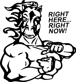 'Right here right now' lettering muscle horse graphic vinyl decal Customized Online. 2518