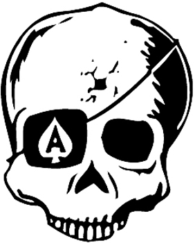 Skull with Ace eyepatch vinyl sticker. Customized on line. 2738