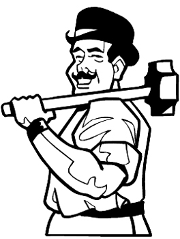 Strong man carrying sledge hammer vinyl sticker. Customize on line. 2870
