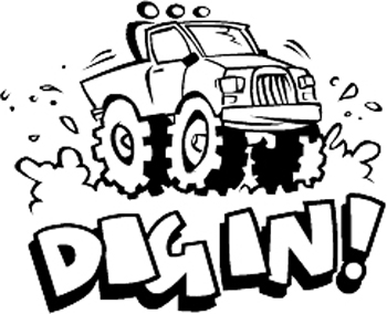 'Dig In' lettering with mudding truck vinyl Decal Customized Online. 3144