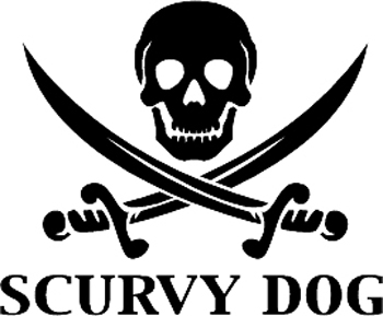 'Scurvy dog' lettering skull and crossed swords vinyl Decal Customized Online. 3191