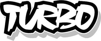 'Turbo' lettering vinyl decal.  Customized Online. 3209
