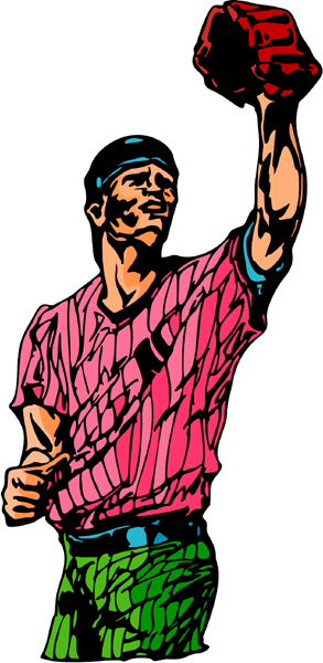 Baseball player ready for catch full color action sports decal. Make it yours! BASEBALL_6C_05