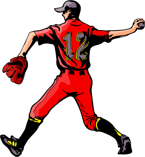 Baseball action player full color sports sticker. Customize on line. BASEBALL_6C_19