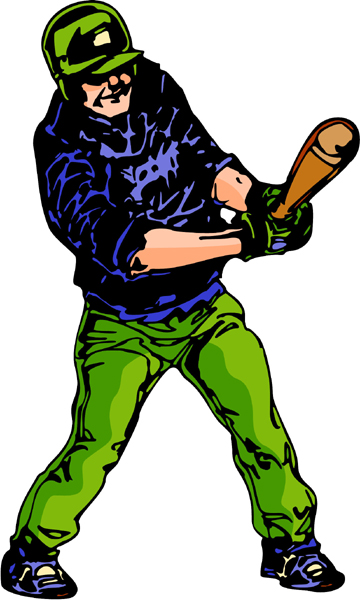 Player at bat full color action sports sticker. Customize on line. BASEBALL_6C_21