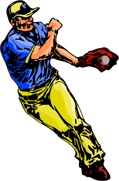 Baseball action color sports decal. Customize on line. BASEBALL_6C_34