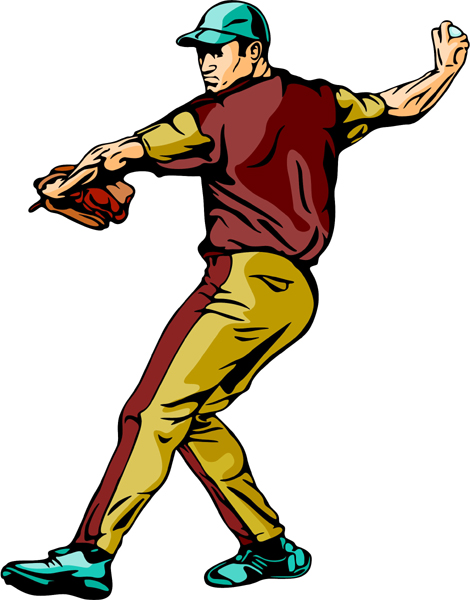 Baseball pitcher full color action sports sticker. Personalize on line. BASEBALL_6C_41