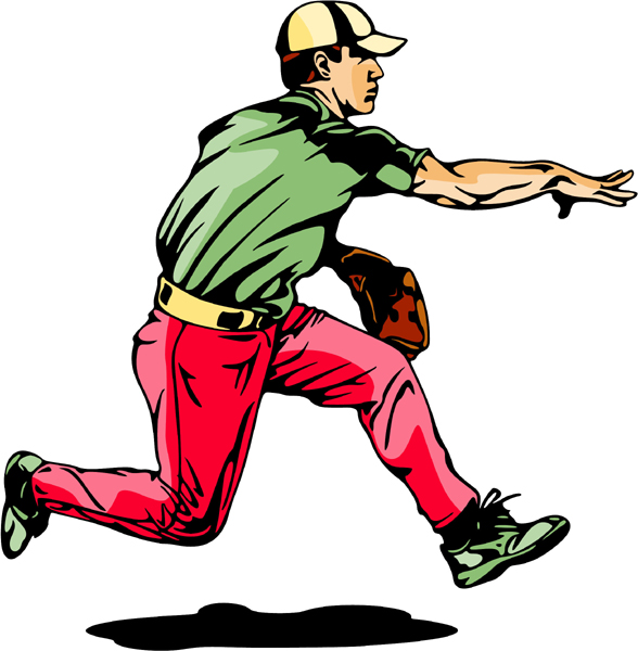 Baseball throw full color sports sticker. Personalize on line. BASEBALL_6C_42