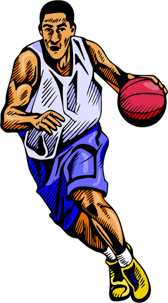 Basketball player action sports decal in full color. Customize on line. BASKETBALL_4C_06
