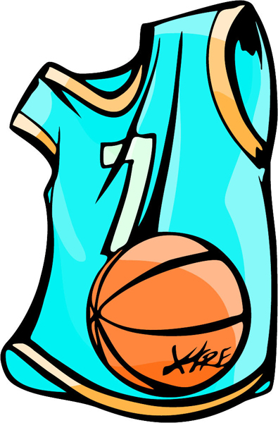 Basketball and jersey full color sports sticker. Personalize on line. BASKETBALL_5C_11