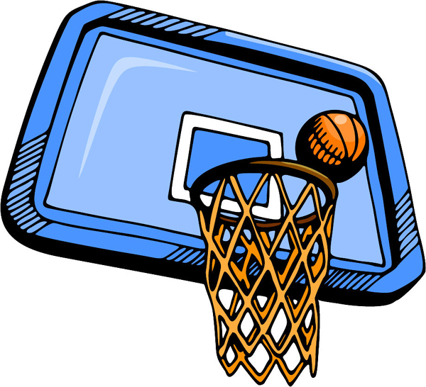 Basketball and hoop full color sports sticker. Personalize on line. BASKETBALL_5C_22