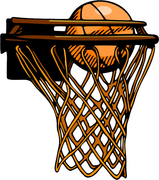 Basketball and hoop full color sports sticker. Make it your own! BASKETBALL_5C_23