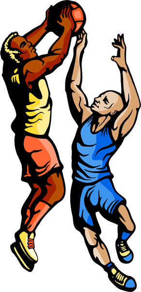 Two basketball players in action full color sports decal. Personalize on line. BASKETBALL_5C_26