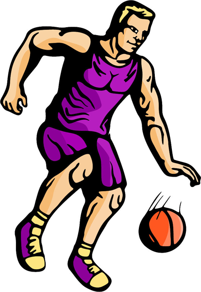 Basketball dribble full color action sports sticker. Customize on line. BASKETBALL_5C_28