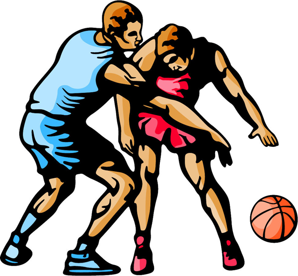 Basketball action color sports decal. Personalize on line. BASKETBALL_5C_30