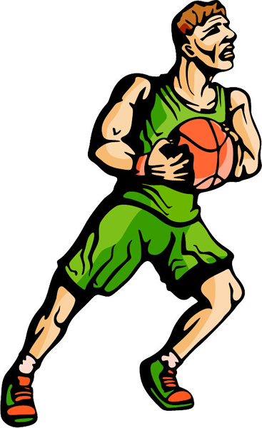 Basketball action color sports decal. Customize on line. BASKETBALL_5C_31
