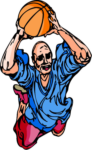 Basketball play full color sports sticker. Personalize on line. BASKETBALL_6C_12