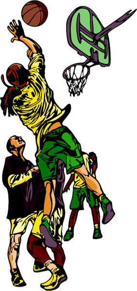 Basketball action players full color sports sticker. Personalize on line. BASKETBALL_6C_20