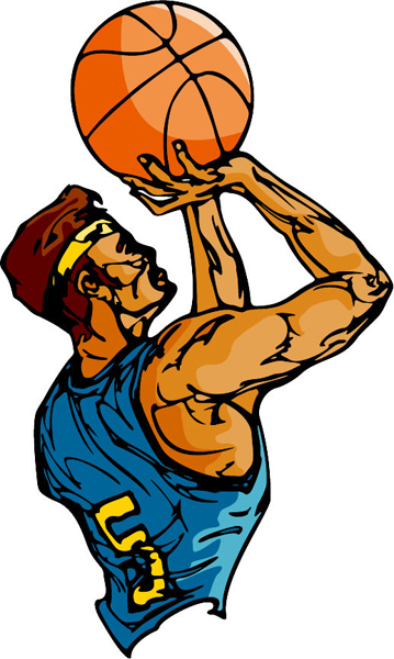 Basketball action full color sports sticker. Customize on line. BASKETBALL_6C_22