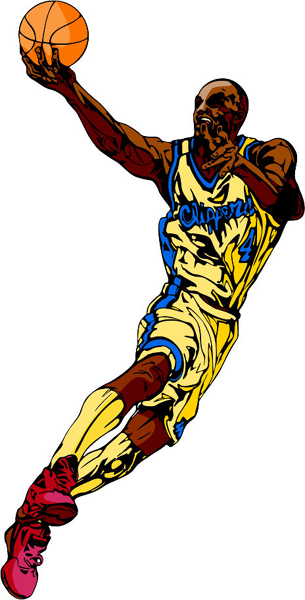 Basketball player in full color sports decal. Customize on line. BASKETBALL_6C_30
