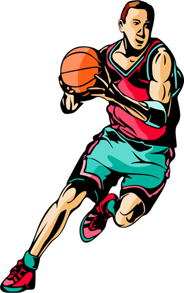 Player with ball full color sports sticker. Personalize on line. BASKETBALL_6C_44