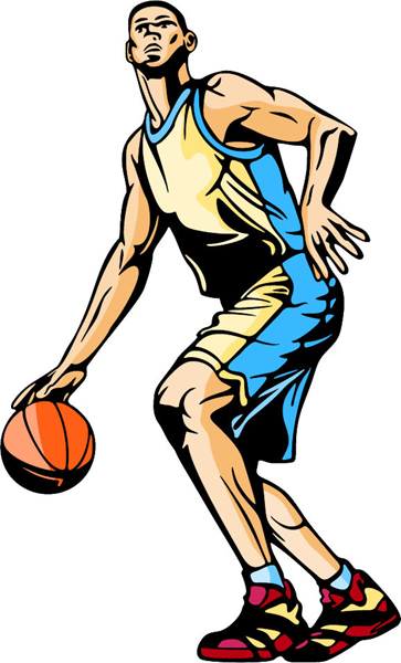 Basketball action full color sports sticker. Customize on line. BASKETBALL_6C_45