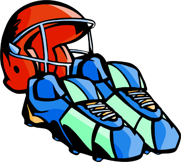 Football helmet and shoes full color sports sticker. Personalize on line. FOOTBALL_5C_14