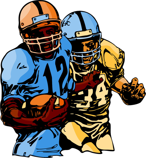 Two football players full color action sports decal. Personalize on line. FOOTBALL_6C_05