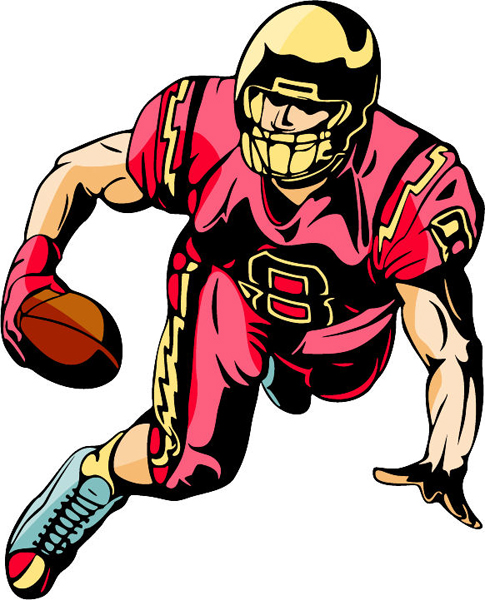 Football player in action full color sports decal. Customize as you order. FOOTBALL_6C_47