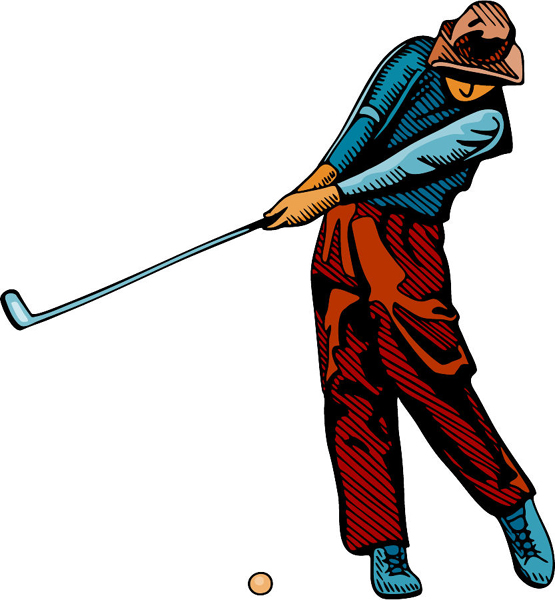 Golfing action color sports decal. Customize on line. GOLF_4C_02