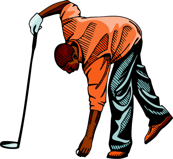 Golfer placing the ball full color sports sticker. Personalize on line. GOLF_4C_03