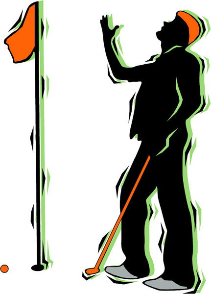 Golfer going for big one full color sports sticker. Make it yours. GOLF_4C_17