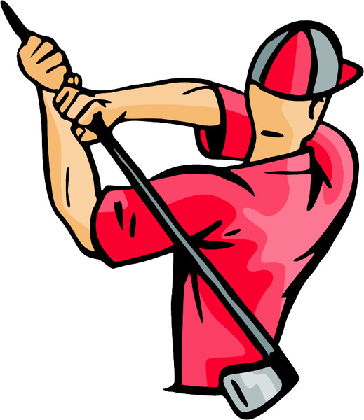 Golfing action sports sticker in full color. Personalize on line. GOLF_4C_23