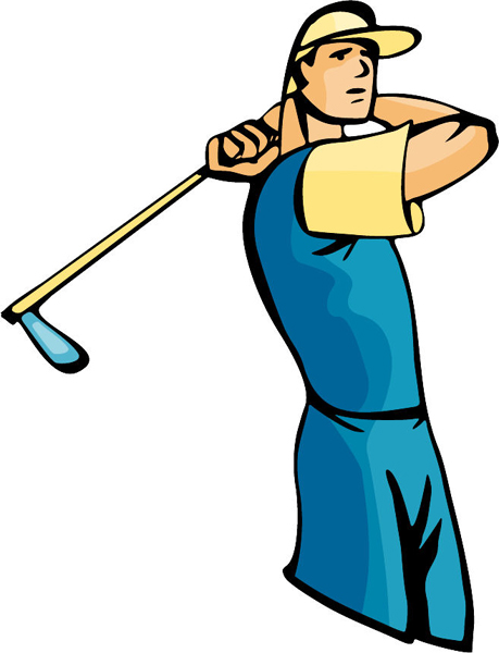 Golfer's swing full color action sports decal. Customize on line. GOLF_4C_24
