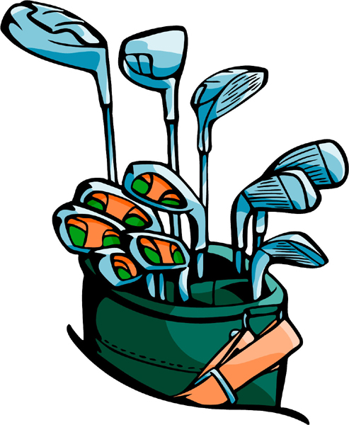 Golf bag and clubs full color sports sticker. Customize on line. GOLF_5C_13