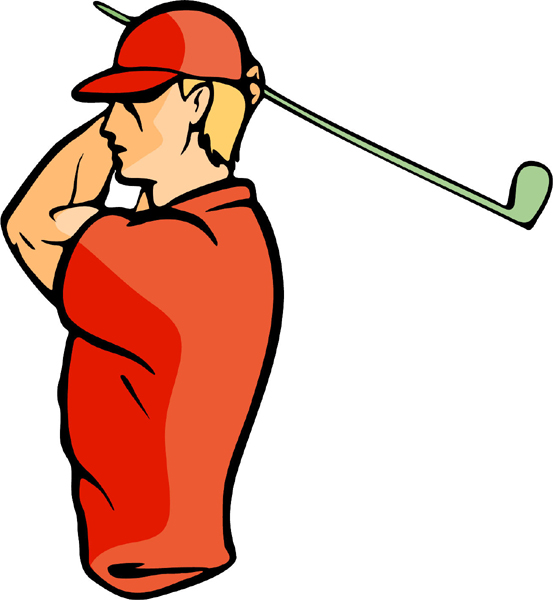 Golfer in action full color sports sticker. Personalize on line. GOLF_5C_28