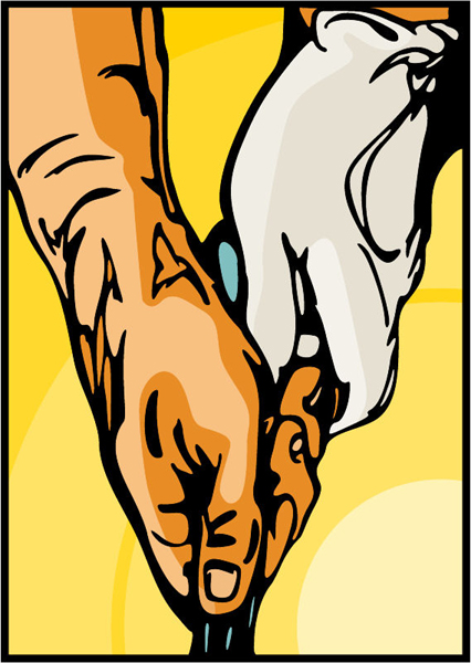 Hands holding an iron full color sports sticker. Customize on line. GOLF_6C_01