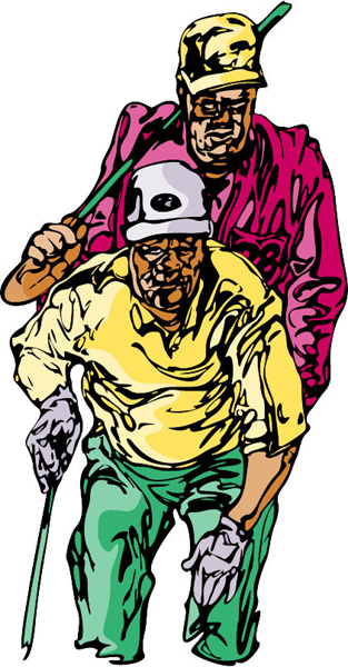 Two senior golfers full color sports sticker. Personalize on line. GOLF_6C_07