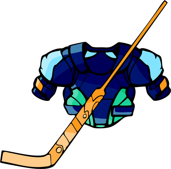 Hockey equipment full color sports sticker. Personalize on line. HOCKEY_5C_14