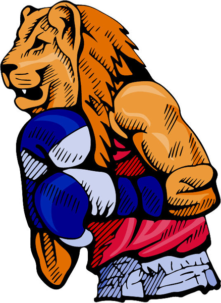 Lion boxing mascot full color sports sticker. Personalize on line. MASCOTS_4C_04