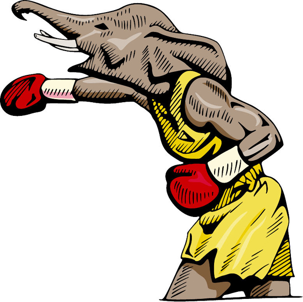 Elephant boxing mascot full color sports decal. Customize on line. MASCOTS_4C_06