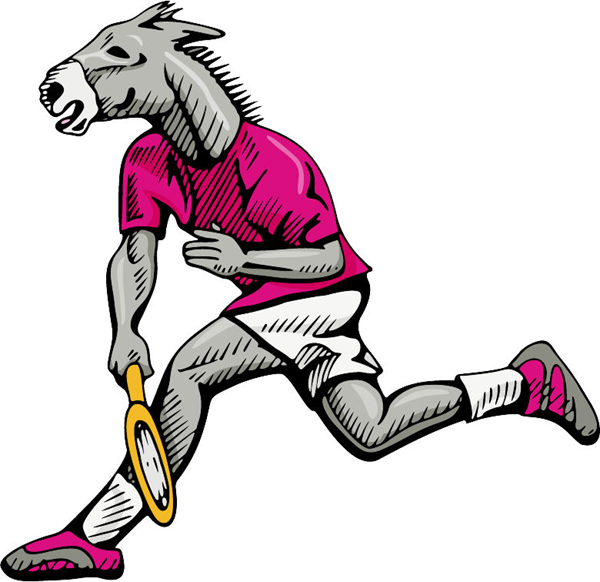 Mule mascot tennis player full color sports sticker. MASCOTS_4C_09