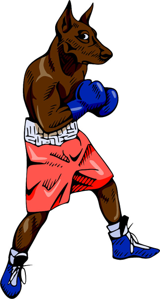 Dog boxing mascot full color action sports decal. Customize on line. MASCOTS_4C_14