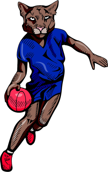 Wildcat mascot basketball player action sports decal in full color. Make it yours. MASCOTS_4C_16