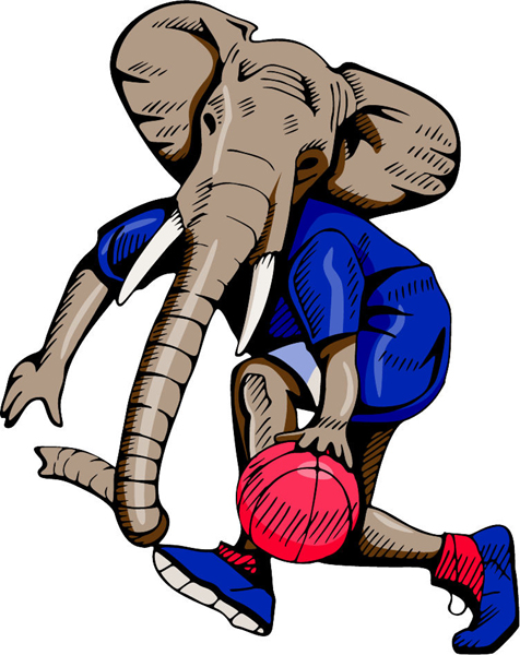 Elephant basketball mascot full color sports decal. Personalize on line. MASCOTS_4C_18