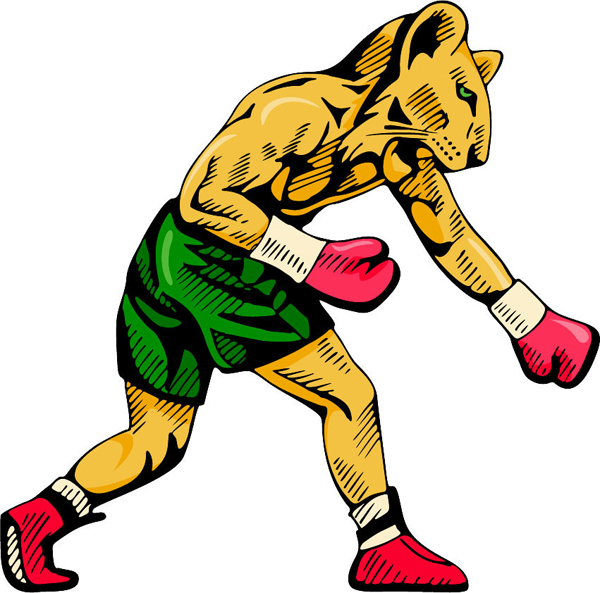 Cougar boxing mascot full color sports decal. Personalize on line. MASCOTS_4C_21
