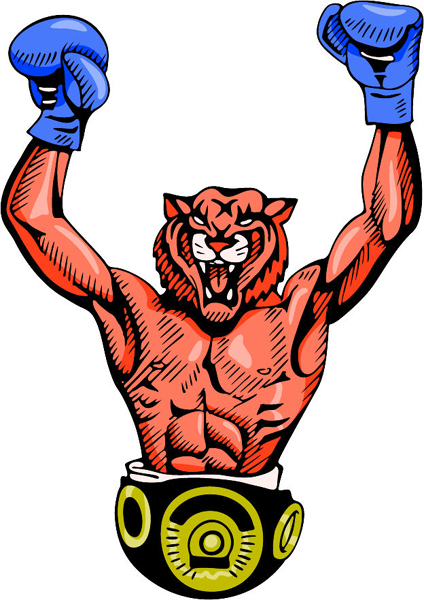 Tiger boxing mascot full color action sports sticker. Make it yours! MASCOTS_4C_23