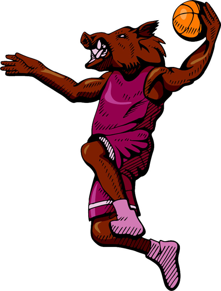Boar basketball mascot full color action sports decal. Personalize on line. MASCOTS_4C_25